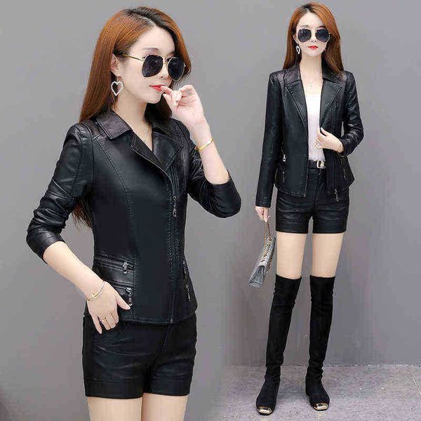 

2020 new autumn women pu leather jacket fashion girl zipper short jacket female punk bomber faux leather runaway spring blazer j220727, Black