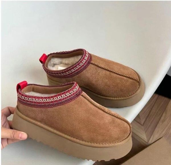 

classic australia woman snow boot designer real leather lazy fur boots thick bottom winter platforms shoes slip-on warm booties chestnut th, Black