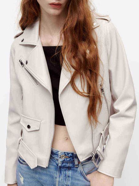 

ailegogo new spring autumn women black pu faux leather jacket with belt streetwear female moto biker zipper short jacket outrunner j220727