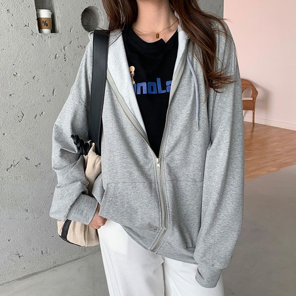 

women's hoodies sweatshirts harajuku korean fashion hooded autumn winter female coat zip-up hoodie pockets vintage clothes sweetshirts, Black