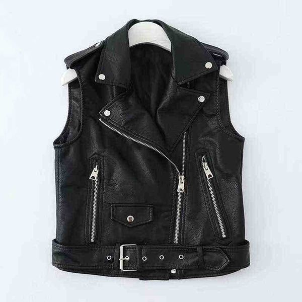 

ftlzz spring autumn lapel faux leather short jacket women moto bike pu leather jacket fashion belt design locomotive slim outfit j220727, Black