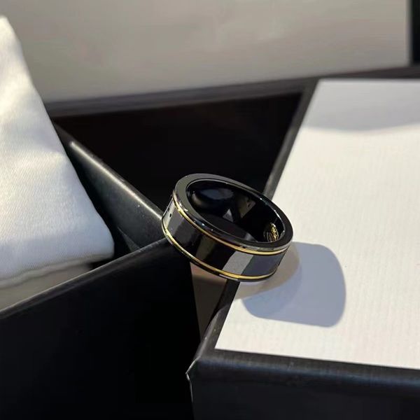 

black and white ceramic band rings gilt edged double letter mens rings classic titanium steel designer for women luxury gifts woman girl gol, Silver