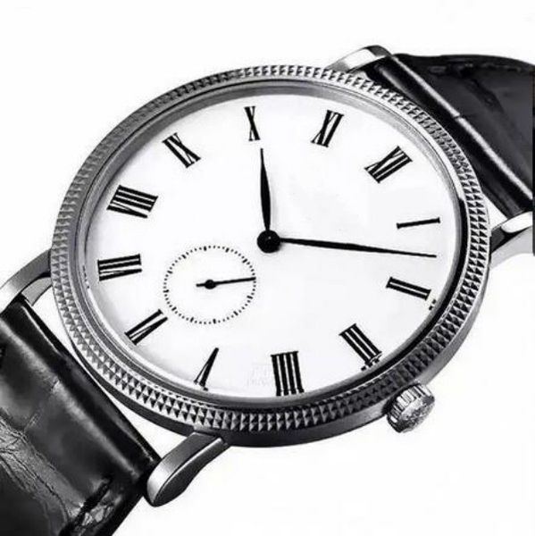 

watch mechanical classic hand wind movement watches for man woman wristwatch stainless steel wristwatches white face leather strap 008, Slivery;brown