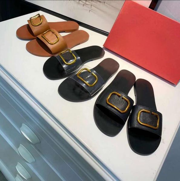 

women v slippers metal v-buckle genuine leather square head open toe flat slipper versatile fashion thick heel straight strap sandals with b, Black
