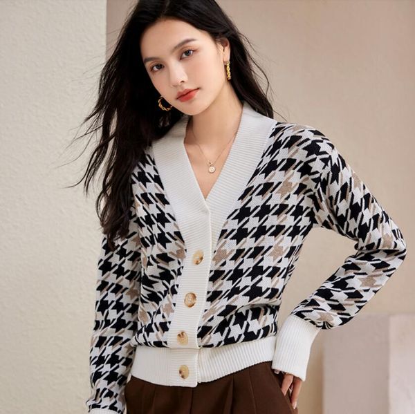 

women's sweaters autumn winter knitted cardigans basic v-neck chic knit long sleeve jacket, White;black
