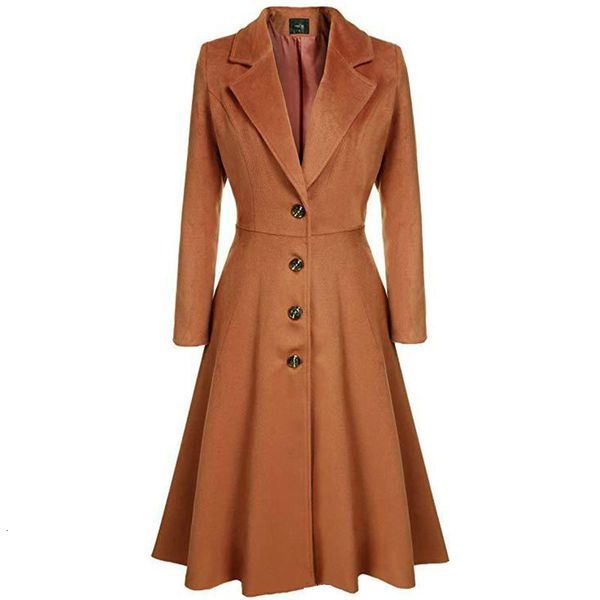 

women's wool blends elegant women mix warm winter long coat neck back a breast woman office work swing female overcoat manteau fz764 22, Black