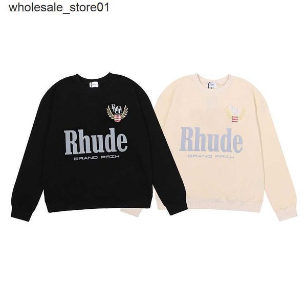 

men's hoodies sweatshirts designer rhude print gram weight cotton men's women's casual sweater fashion streetwear hoodie, Black