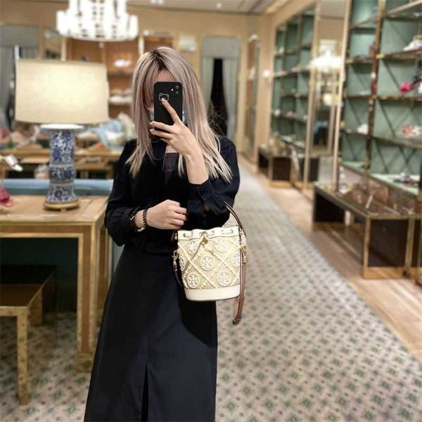 

luxury leather woman's torys designer bag burchs handbag tb women's new fashion woven embroidery bucket single shoulder cross sing