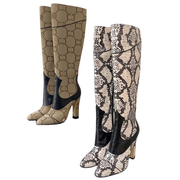 

womens winter knee high boots 2022 new fashion elegant shoes block heel round toe genuine leather side zipper, Black