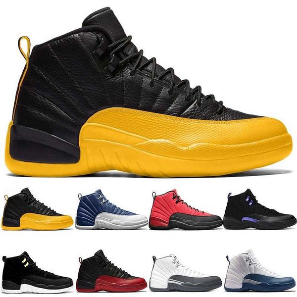 

designer 12s twist basketball shoes 12 dark concord indigo university gold reverse flu game french blue mens trainers sneaker size 7-13, Black