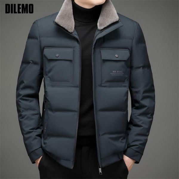 

men's down parkas high end luxury brand designer casual fashion grey duck coats winte with fur jacket windbreaker puffer clothes 221114, Black