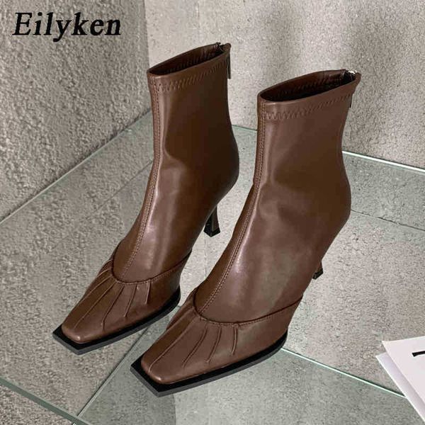 

boots eilyken 2023 new spring pleated soft leather zipper women boots pointed toe pumps heels fashion white ladies shoes 220913, Black