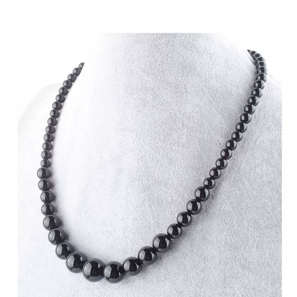 

wojiaer black jades gemstone necklace 6-14mm graduated round beads women 17.5 inches strand jewelry f3009, Silver
