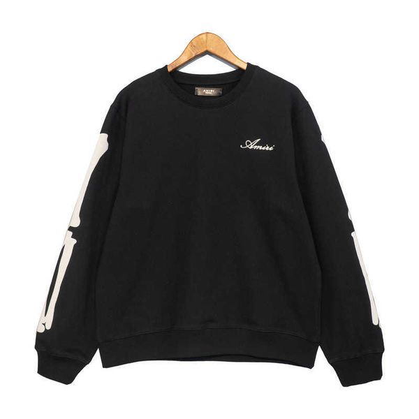 

men hoody fashion amri hoodie designer cotton high street rock two sleeve flocking three-dimensional cracked bone printed sweater vintage cr, Black