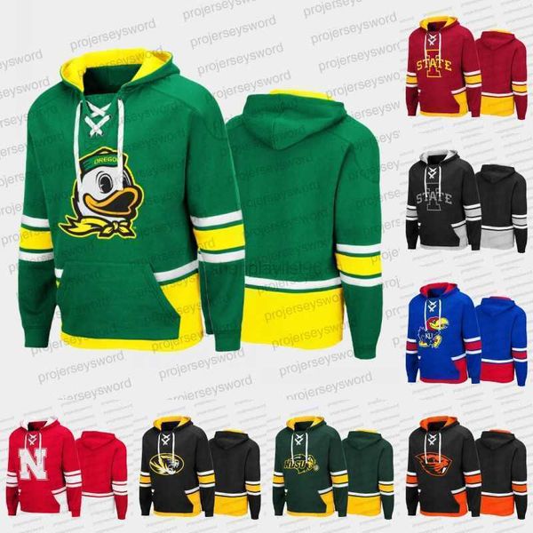 

college hockey wears hoodie iowa state cyclones kansas jayhawks missouri tigers montana grizzlies ndsu bison nebraska huskers north dakota, Black