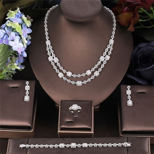 

wedding jewelry sets kelly 4pcs bridal zirconia full for women party luxury dubai nigeria cz crystal necklace sets 221109, Slivery;golden