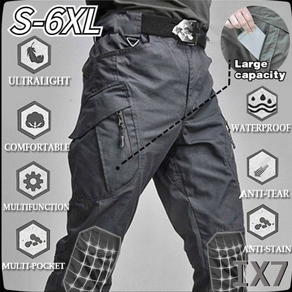 

men's pants tactical outdoor hiking waterproof army military camouflage long trousers male casual multi pocket cargo 6xl 221114, Black