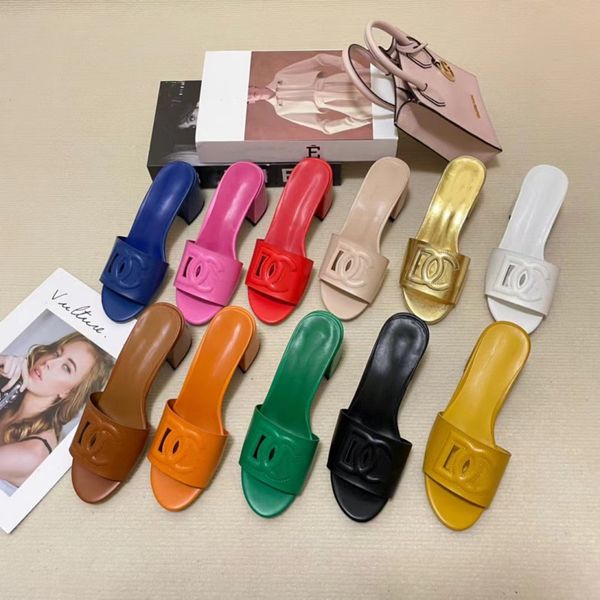 

Fashion Slippers New Designer Women Open Toe Sandals Classic Luxury 5A Leather Chunky High Heels Summer Outside Clourful Platform Shoes Hollow Out Letter Flip Flops, White