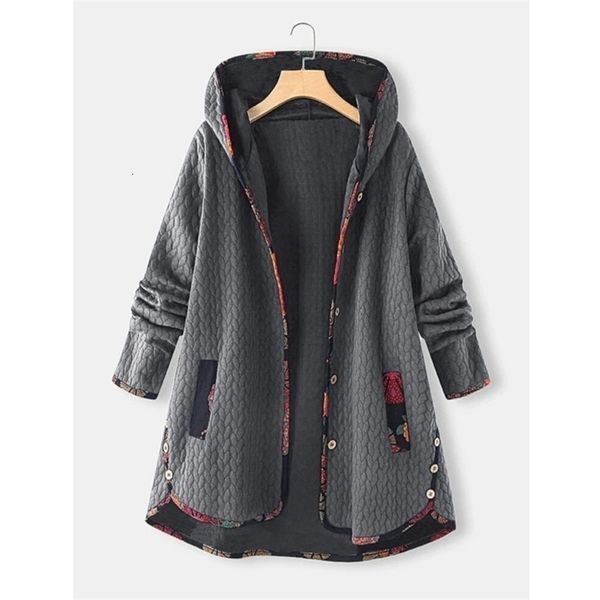 

womens wool blends autumn and winter hooded cotton padded jacket loose printed long sleeve for women qn 221113, Black