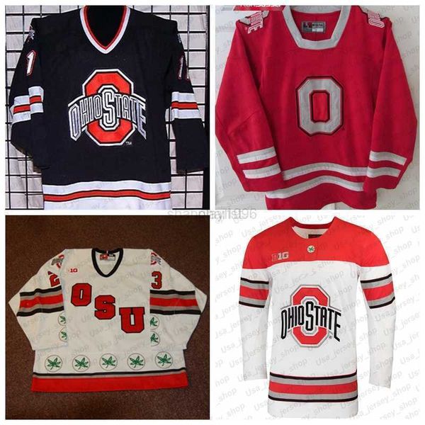 

college hockey wears custom ohio state buckeyes 2023 ncaa hockey jersey white red stitched any number name jersey s-3xl, Black