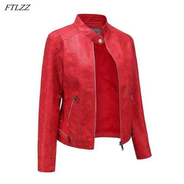

ftlzz winter fur inner liner thick pu leather jacket women stand collar faux leather short jacket snow warm locomotive fit spout j220727, Black