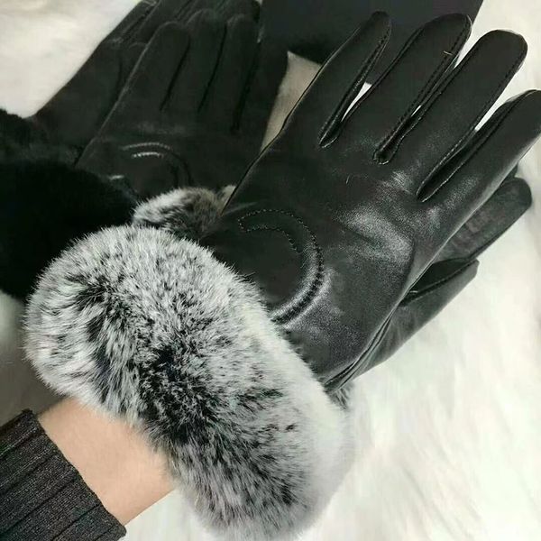 

designer luxury women' winter leather gloves plush touch screen outdoor thermal insulation sheepskin for cycling with warm insulated, Blue;gray