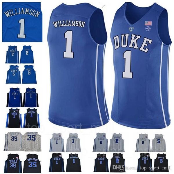 

ncaa duke blue devils 1 zion williamson jersey 5 rj barrett 2 cam reddish university blue black white college basketball jerseys stitched