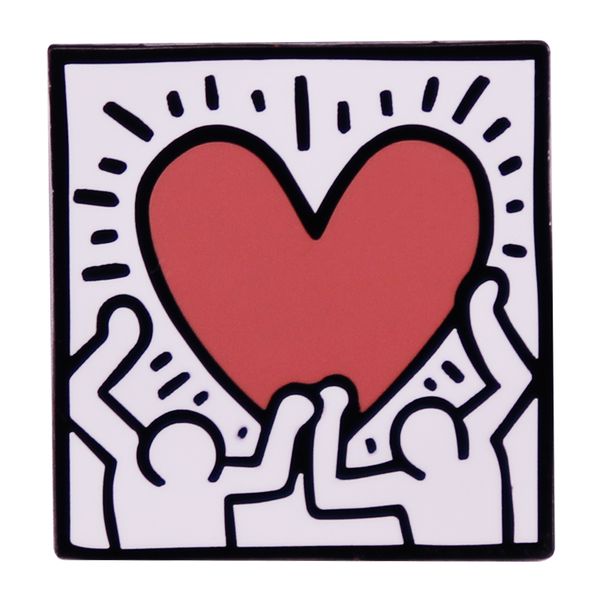 

keiith hariing untiitled 1988 two fiigures with heart art enamel pin brooch badge friend gift, Blue