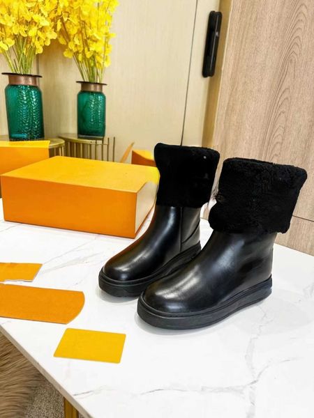 

brand boots designer design sheepskin and fur snow boots women's winter fashion to keep warm 2022 new thick soled anti-skid medium, Black