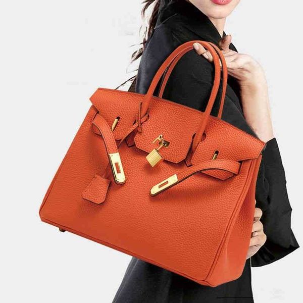 

birkins shoulder luxury tote bags 2022 women's bag togo large capacity portable temperament litchi pattern platinum snxm