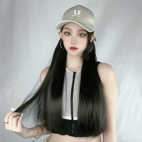

women's hair wigs lace synthetic factory director recommends wig hat female long straight hair imitation headgear sweet and cool girl s, Black
