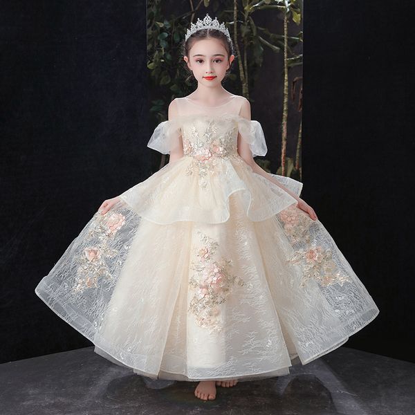 

adorable ball gown toddler girls pageant dresses lace appliqued long off shoulder flower girl dress crystals tulle first holy communion gown, White;blue