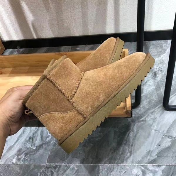 

om002 snow boot warm designer boots suede shoes classical short miniwomen keep warm man womens plush casual chestnut sheepskin grey, Black