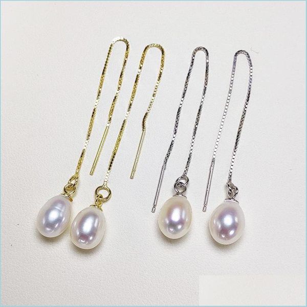 

stud simple s925 sterling sier pearl ear line stud earrings 78mm earring for women anniversary gift jewelry 1 pair/lot drop delivery dhfeb, Golden;silver