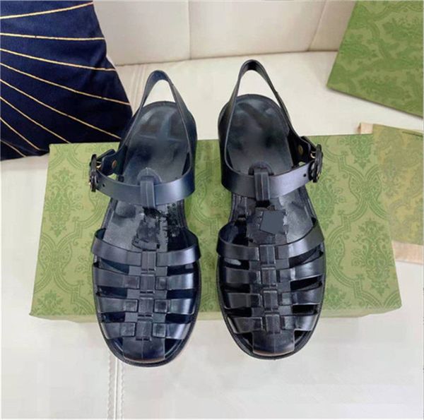 

sandals slippers flat slides flip flops sandal outdoor shoes designer transparent rubber sole double g lace up 2022 jelly women men size 35-, Black