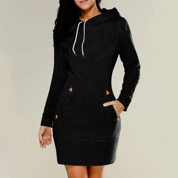

party dresses spring and autumn ladies kneelength dress hooded warm sweatshirt long sleeve camp collar pocket simple casual sports 221113, White;black