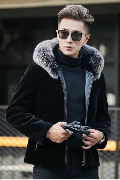 

men's fur faux winter black coat men plush thick ry male collar zip up hooded jacket oversize warm outerwear 4xl t221102