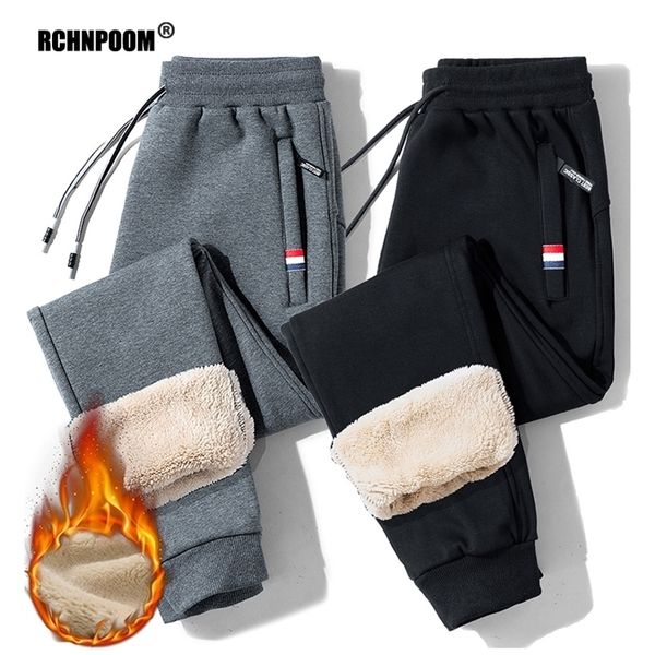

mens pants winter warm fleece lambswool thick casual thermal sweatpants male trousers brand fashion joggers 221113, Black
