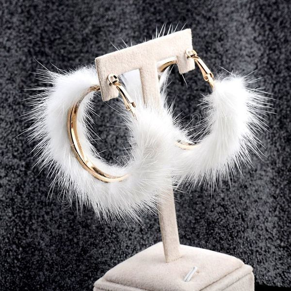 

fur hoop earrings 4.5cm big size furry round earring warm christmas gifts circle earrings for winter jewelry, Golden;silver