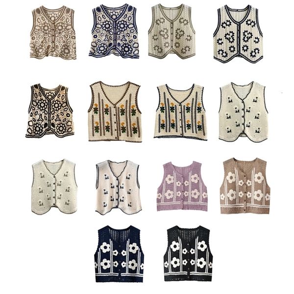 

women's vests 449b korean boho women crochet knit vest waistcoat vintage colorful floral pattern sleeveless cardigan jacket retro hippi, Black;white