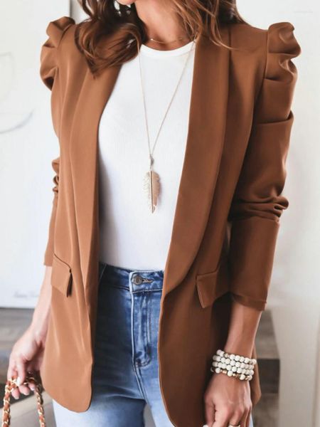 

women's suits mandylandy women elegant autumn winter slim blazer coat fashion casual long puff sleeve lapel collar open front jacket ou, White;black