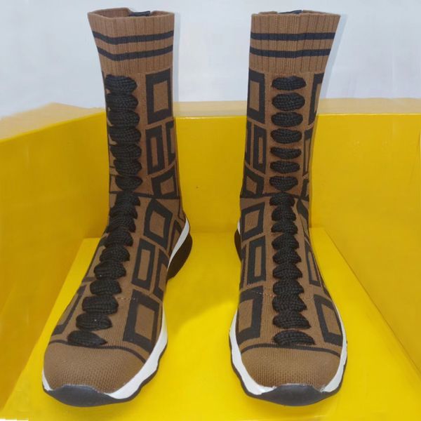 

platform socks boots autumn winter letter casual shoes women designer shoes fashion sports knitted elastic boot lady lace up thick sneakers, Black