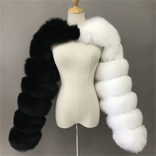 

womens fur faux fashion winter coat women elegant patchwork long sleeve warm mink short jackets ry femme 221112, Black