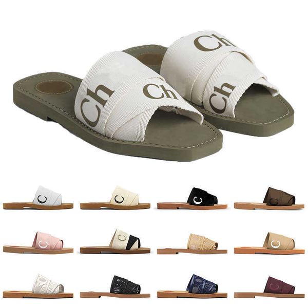 

2022 women woody mules flat sandals beige slides designer shoes canvas lace slippers white black sail womens fashion outdoor beach slipper