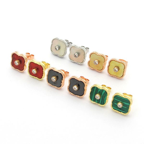 

charm designer vc letters four-leaf flower single drill shell stud red agate gold fritillary for womens luxury jewellery orecchini, Golden