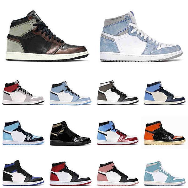 

shoes 1 high og patina 1s hyper royal university blue dark mocha men women sneakers mens trainer, White;red