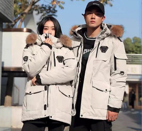 

men's down parkas the down jacket running gay men's white duck down hooded fur collar couple winter thickened jacket 221111, Black