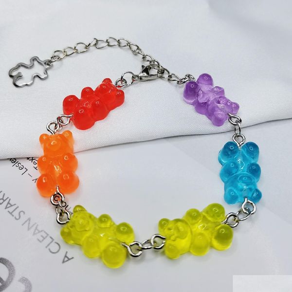 

charm bracelets cartoon rainbow candy bear charm bracelet ins colored bears bounce diy hip hop link bracelets drop delivery jewelry dh0ep, Golden;silver