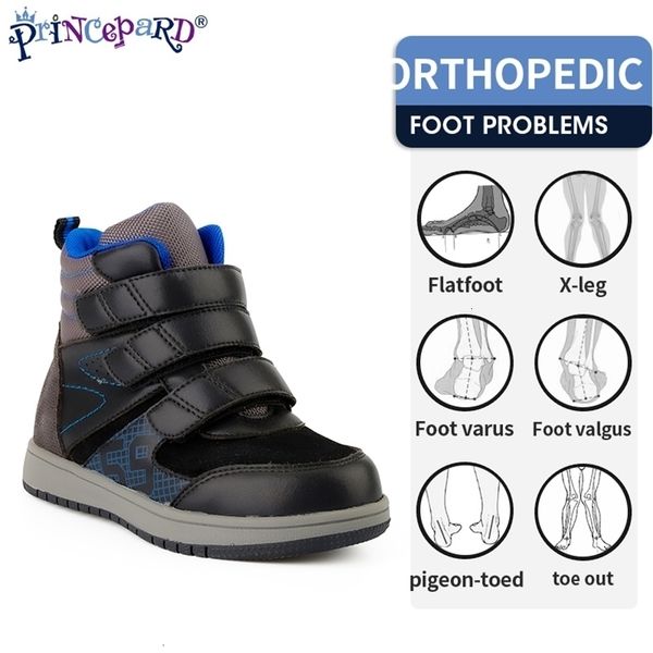 

boots princepard ankle for girls boys orthopedic childrens sneakers with arch support insoles pink grey leather kids shoes 221113, Black;grey