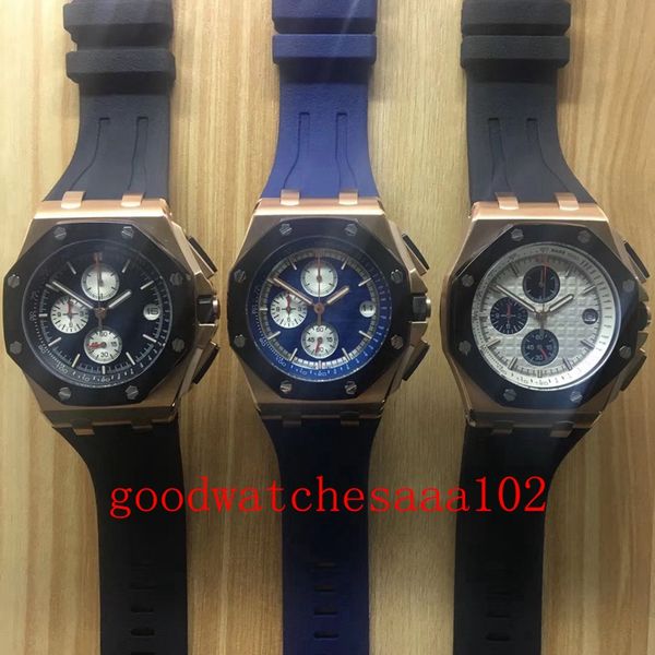 

new version maker men watches rubber strap bands 18k rose gold steel black dial vk quartz chronograph working mens watch wristwatches, Slivery;brown